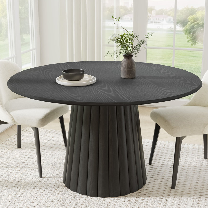 Solid Wood Dining Table Round Pedestal Kitchen Table, 30”H x 52”L x 52”W, Black