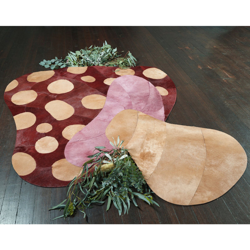 Funghi Cowhide Polka Dots Area Rug in Red/Pink/Nude, Slice/Wedge 7' x 10'