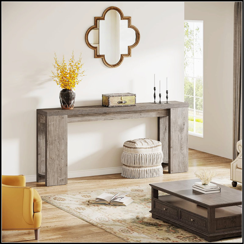 Console de style campagnard extra long 70,9 pouces, canapé en bois étroit avec rangement pour le salon et le vestibule
