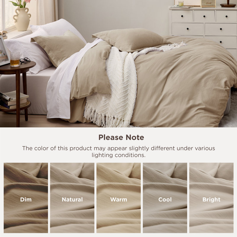 Bedsure Microfiber Duvet Cover Queen Size - Prewashed Cotton-Like Extra Soft Bedding Set (Set of 3), Light Brown