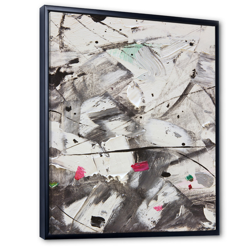 Composition blanche et grise II - peinture sur toile, H 20 po x l 12 po x P 1 po, Cadre flottant noir