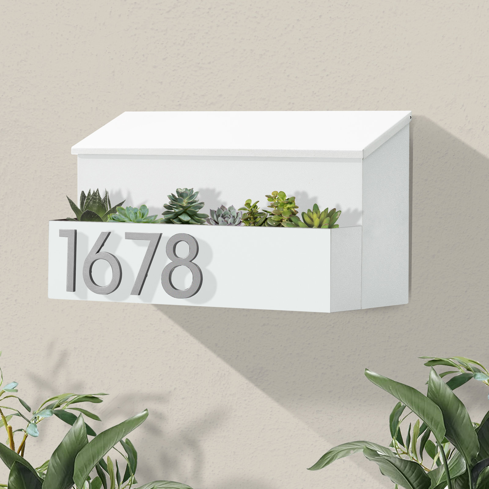 Garden Steel Wall-Mounted Mailbox, Yes, Silver, White