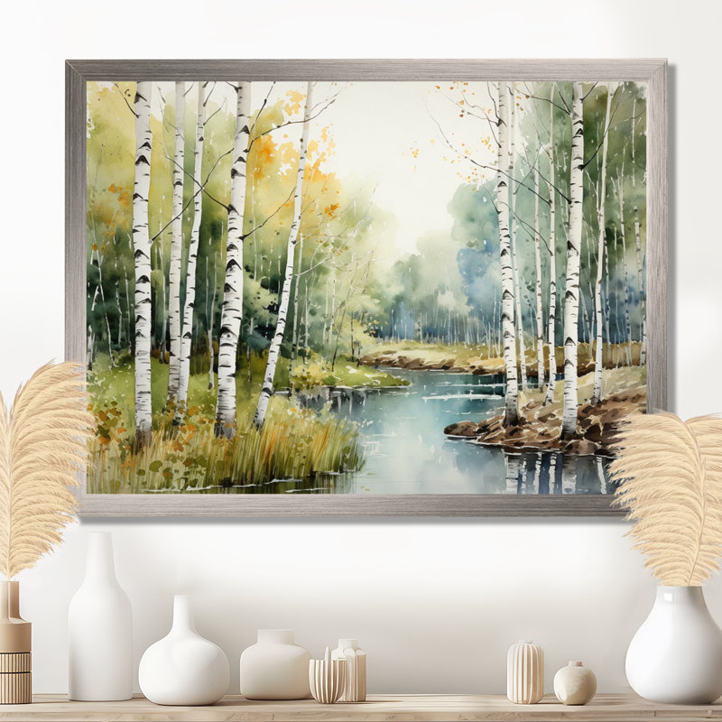Birch Woods Silent Woods II - arbre, art mural Birch, Cadre simple argenté, H 24 po x l 32 po x P 1 po