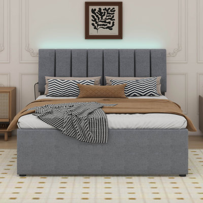 Teddy Fleece Full Size Upholstered Platform Bed with Trundle