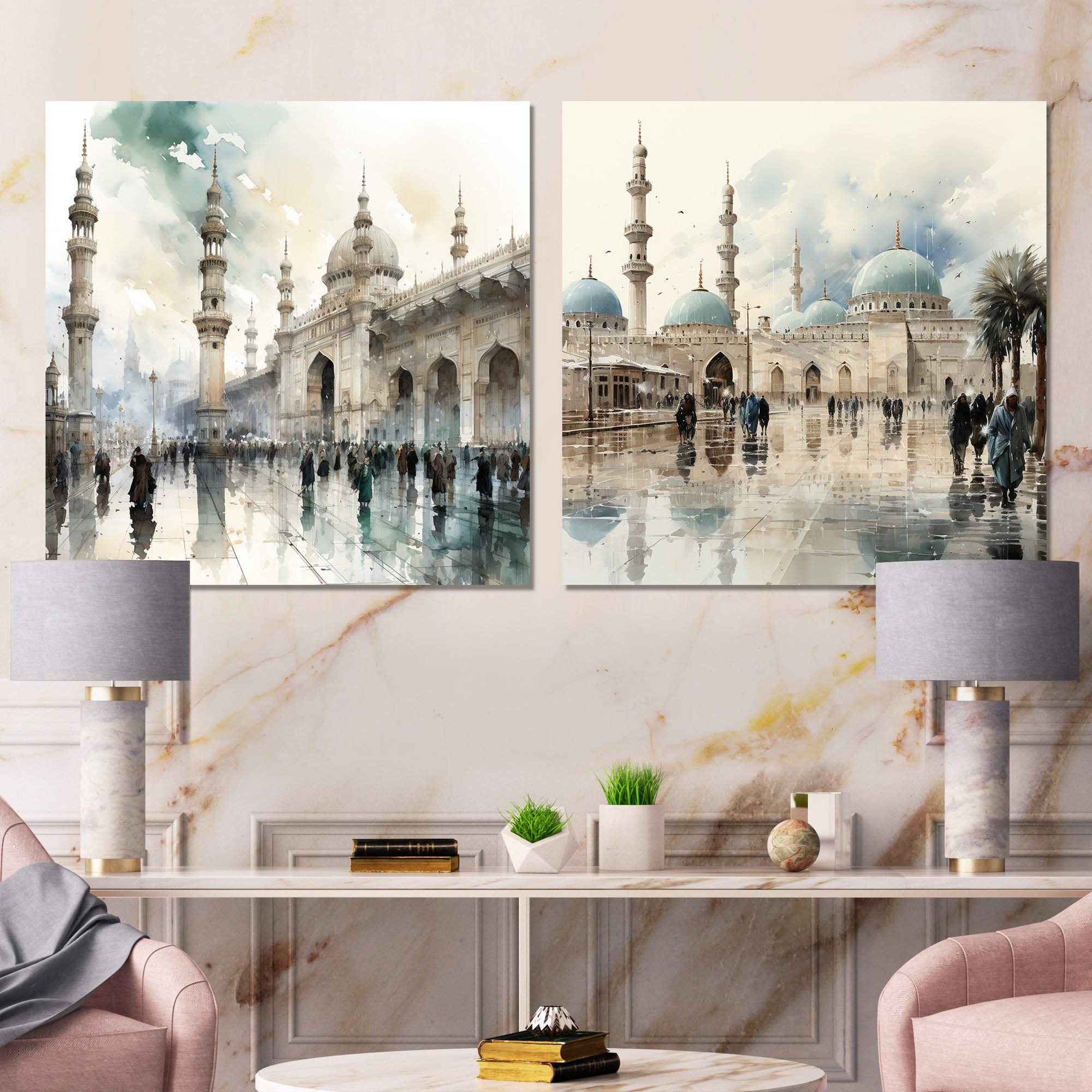 Winston Porter Prophets White And Blue Mosque Islam I - Islam Wall Art Living Room Set Of 2 ...