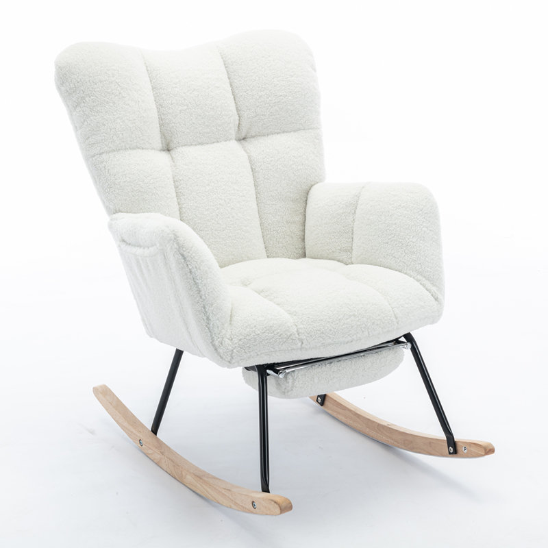 Chaise berçante en tissu avec repose-pieds Teddy, Ivoire ivoire