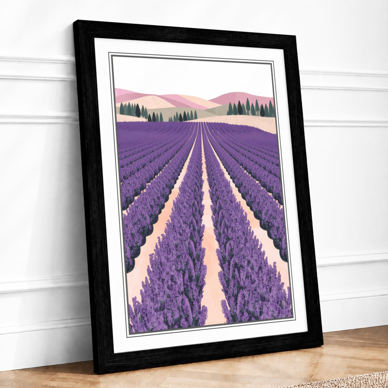 Lavender Fields at Dusk Pastoral - Framed Print, Black, A4 - 29.7 x 21.0 cm