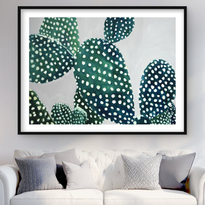 Opuntia Cactus Framed Matted Print | Floral Bathroom Decor