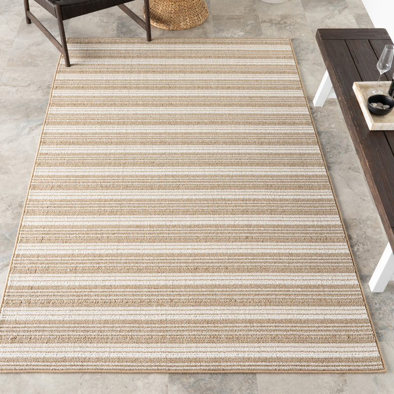  Tapis intérieur / extérieur à rayures Hermine, Rectangulaire 8 pi x 10 pi