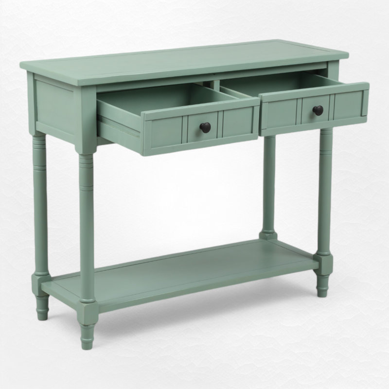 Console Table Traditional Design with Two Drawers and Bottom Shelf, Blue