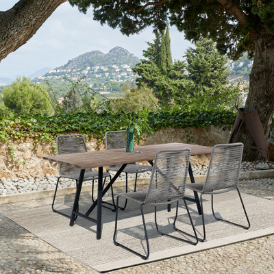 Bundine 4 - Person Eucalyptus Solid Wood Patio Dining Set Umbrella Hole Included Rectangular Table