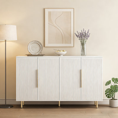 White Modern Fluted Buffet Cabinet With Adjustable Shelves, Large Storage Sideboard & Console Table
