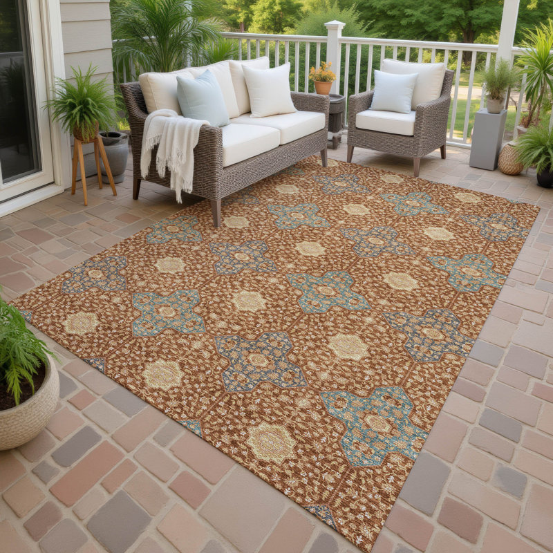 Machine Washable Indoor/Outdoor Chantille ACN2566 Damask Rug, Paprika, 10' x 14'