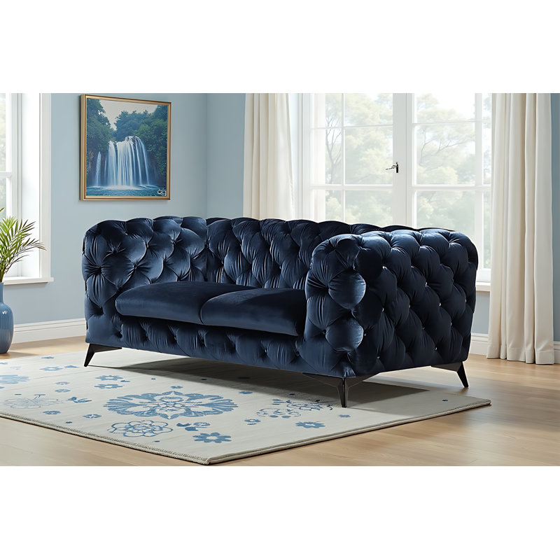 Hatmane Upholstered 74'' Loveseat, Blue Fabric