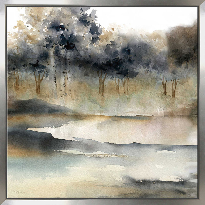Serene River par Carol Robinson - Peinture, L 21,5 po x H 21,5 po, Encadrement argenté