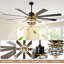 Grand ventilateur de plafond 72 "avec lumières et pièce, ventilateur de ferme moderne avec Crytstal, 8 pales réversibles, moteur à courant continu à 6 vitesses pour les grandes pièces, chambre à coucher, salon, noir