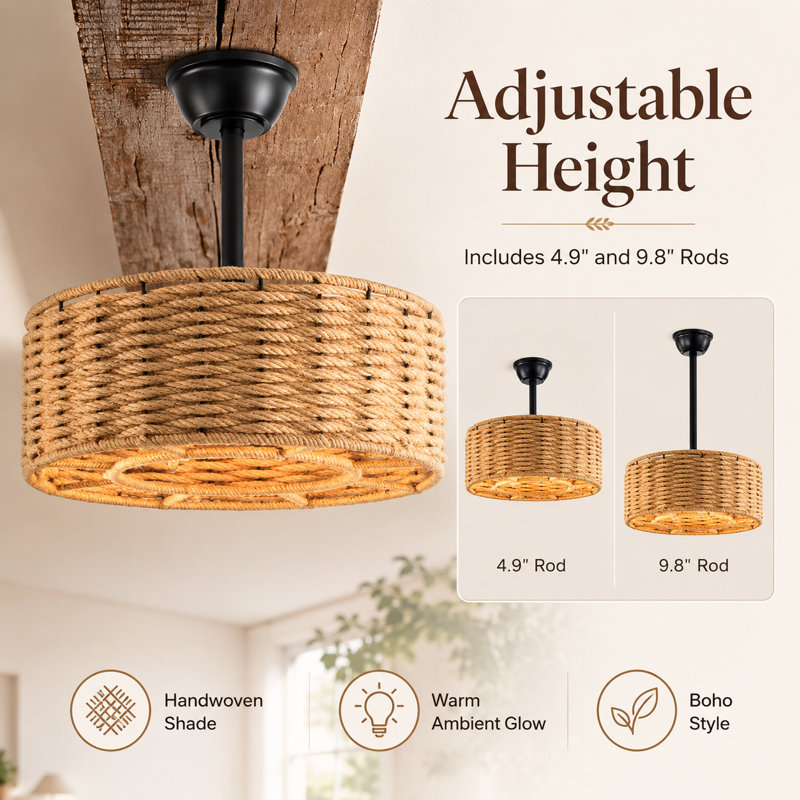 Beauchamp 18.9" W Rattan Caged Ceiling Fan, Matte Black
