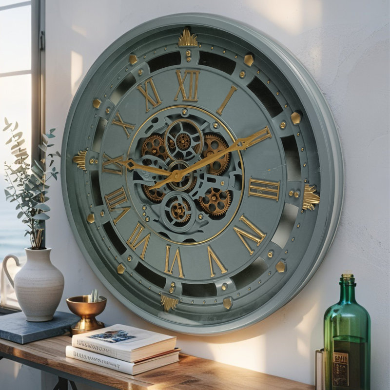 Horloge murale 26 po ronde surdimensionnée pour le salon, Gris