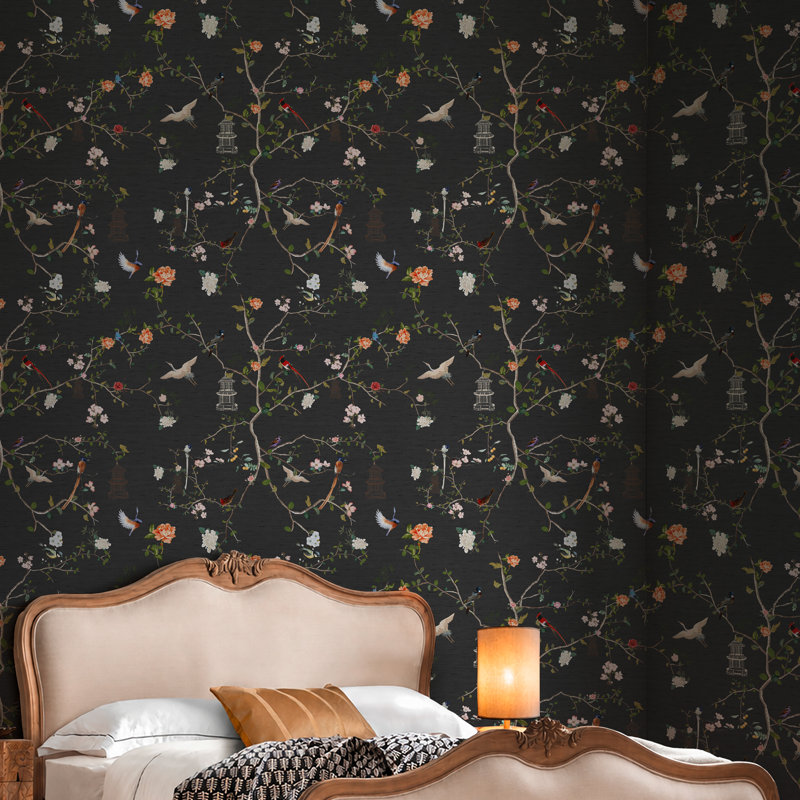 The Secret Garden Chinoiserie Black Ink Wallpaper, Cream