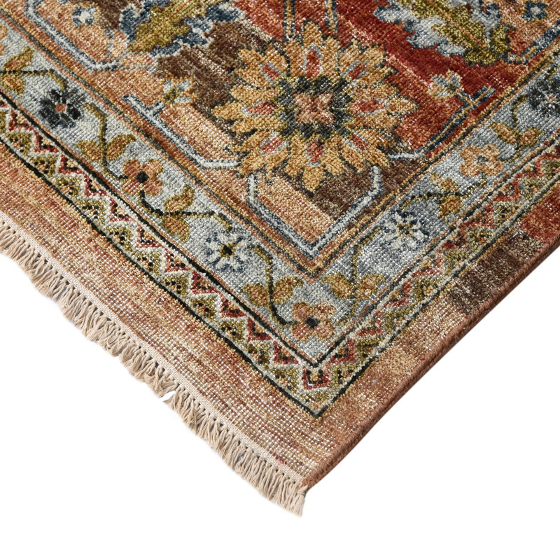 Wool Geometric Area Rug in Orange, Rectangle 8' x 10'
