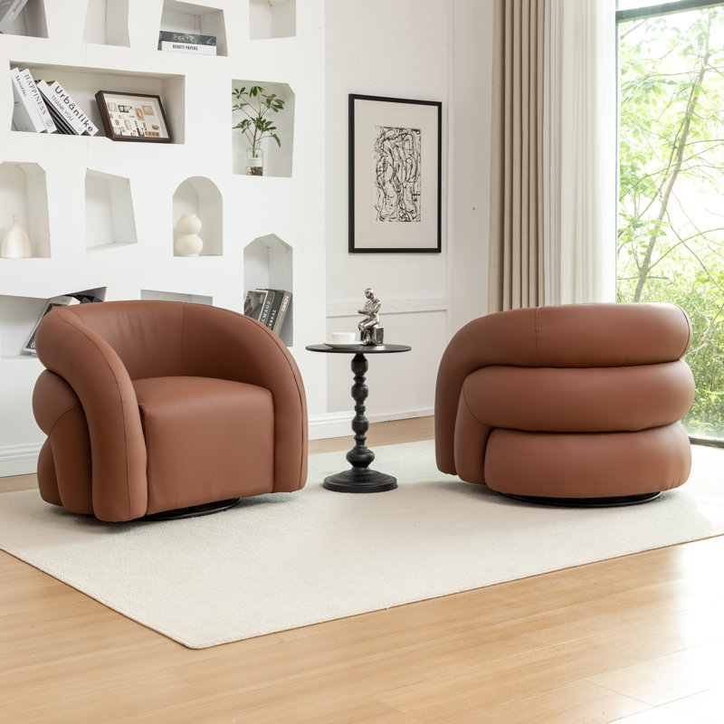 Fauteuil demi-tonneau pivotant en cuir artificiel, Brun