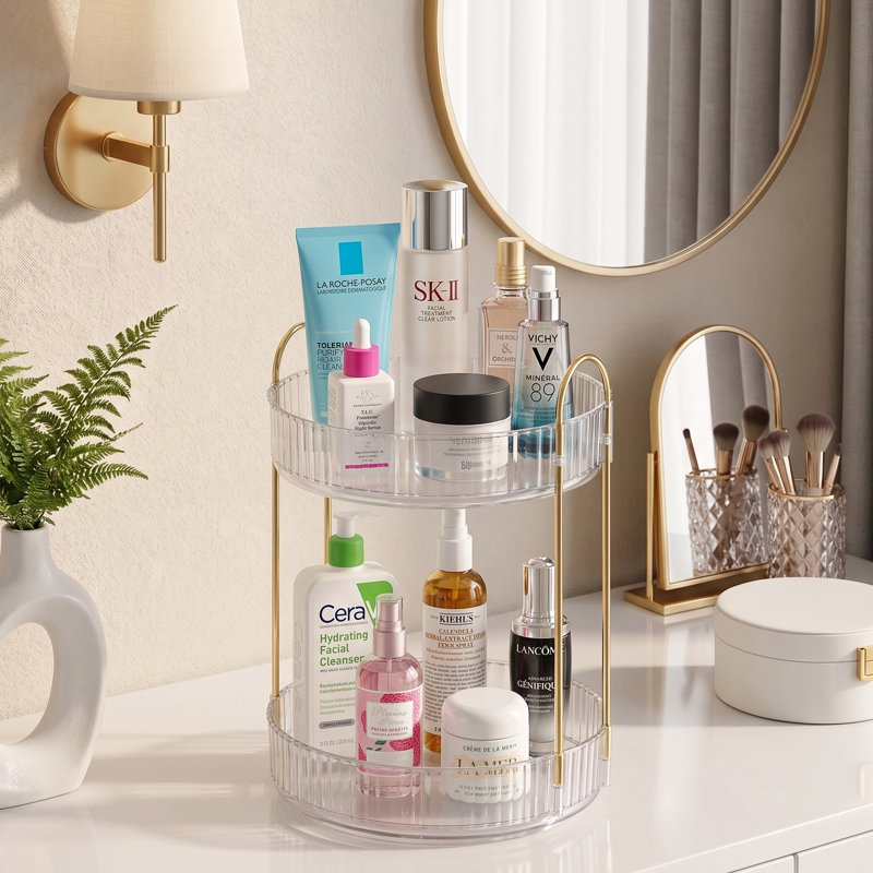Sorbus 2-Tier Rotating Bathroom Countertop Organizer, Clear Vanity Storage for Makeup, Skincare, Cosmetics & Toiletries