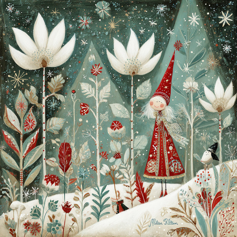 Garden Elf in Snow Wrapped Canvas Wall Art, 12" H x 12" W
