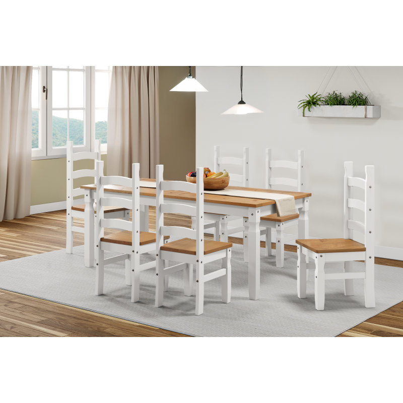 6 -Person Pine Solid Wood Dining Set, White