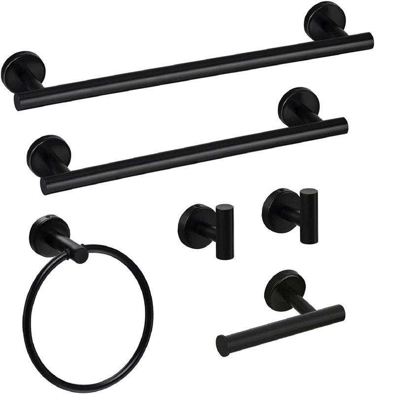 Gold 6 - Piece Bathroom Hardware Set, Matte Black