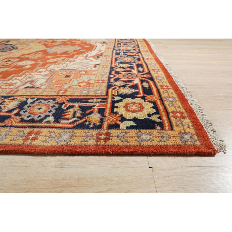 Tapis contemporain à motif géométrique en laine noué à la main Coral, 12 pi x 18 pi