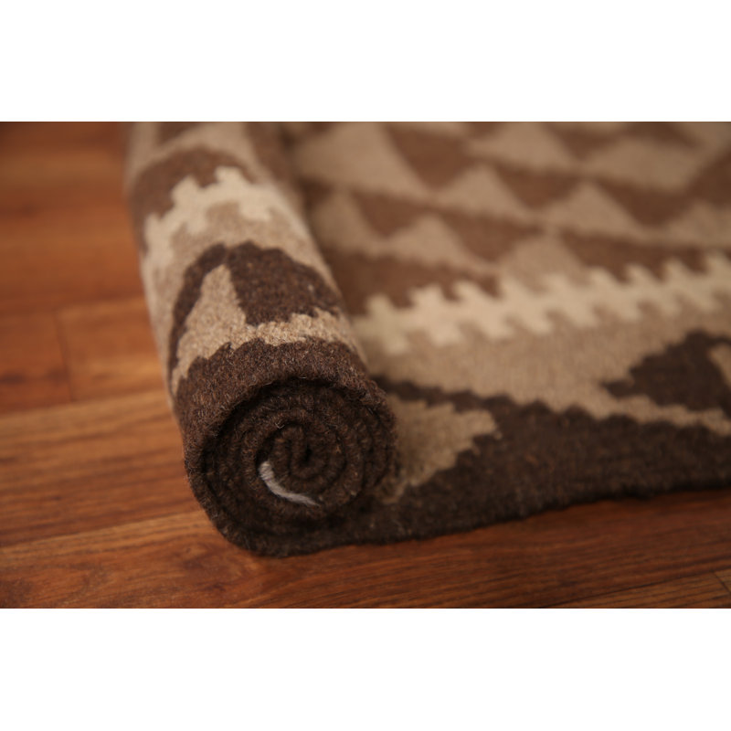 Reversible Wool Kilim Brown Area Rug 3x5