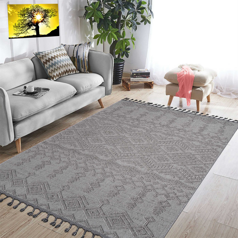 Naar Guros Area Rugs, White/White/Traditional Accent Power Loom Machine -Crafted Rug, Rectangle 4' x 6'2" 