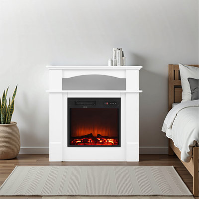 White Freestanding Electric Fireplace Stove, 1500W 5120Btu, Realistic 3D Flames, Timer, Remote, For Bedroom 33 Inch With Overheating Protection, Living Room