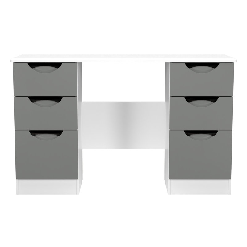 Bhodhini 6 Drawer Kneehole Desk (Ready Assembled), Dusk Grey/White