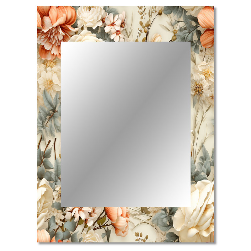 Ahanna beige rétro Countryhouse Flower Harmony - miroir décoratif patchwork, grand miroir mural patchwork, impression d'art en métal