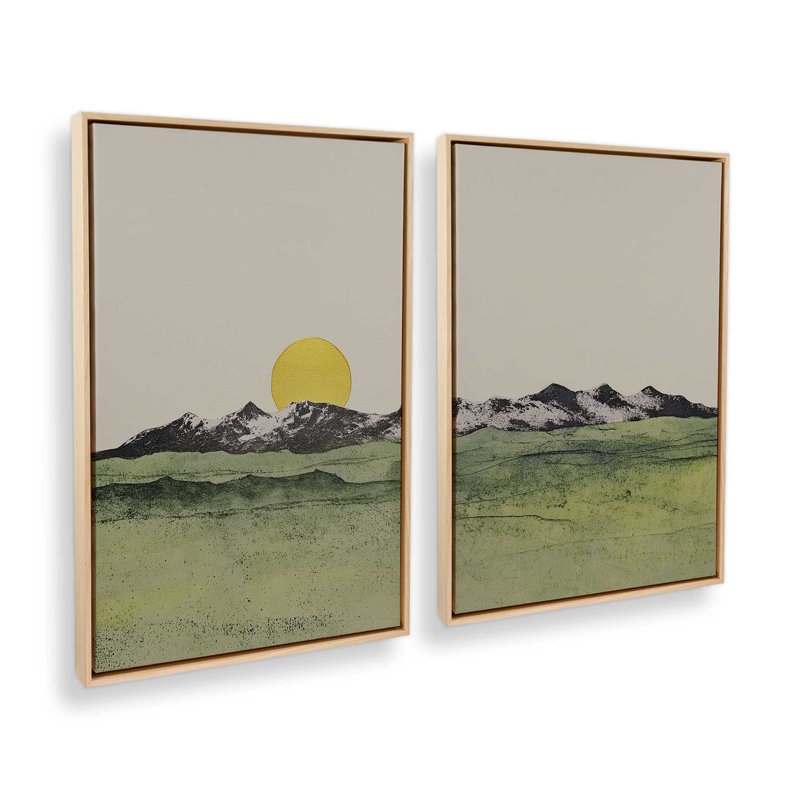 Ensemble de 2 impressions Whispering Valley Peaks, 18 po x 12 po, Cadre flottant en érable américain