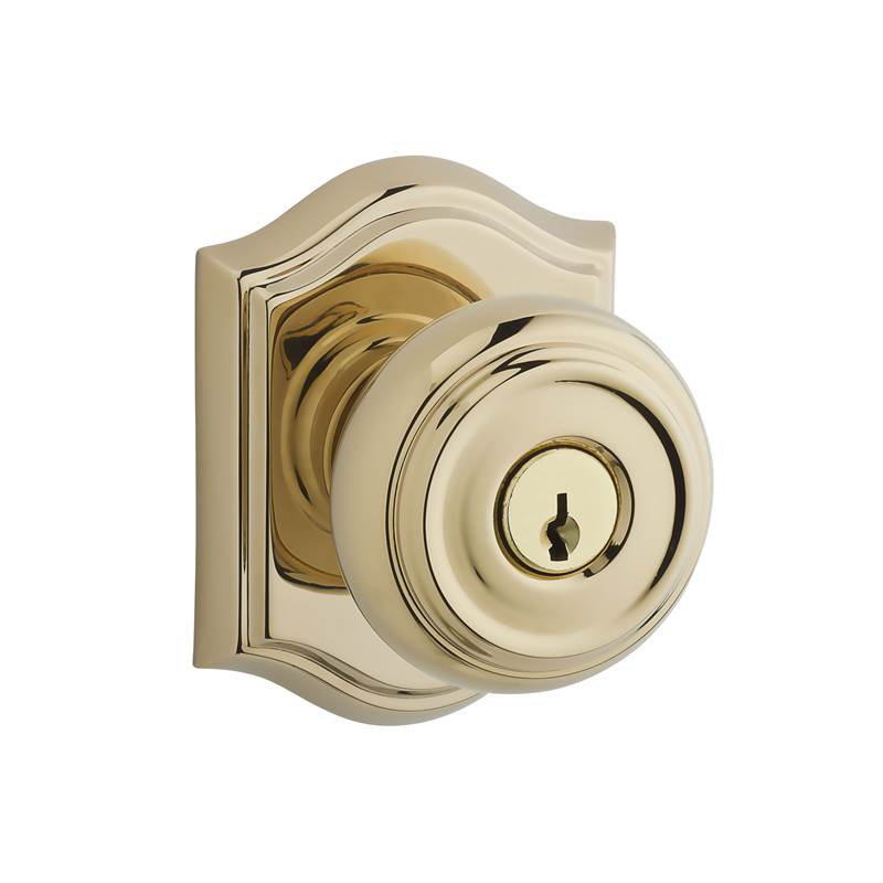 Traditional Keyed Door Knob with Traditional Arch Rose, Yes, Keyed Alike, Polished Brass