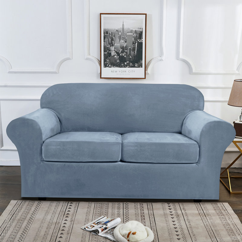 Housse pour causeuse à coussins carrés/rectangulaires, Velours gris-bleu