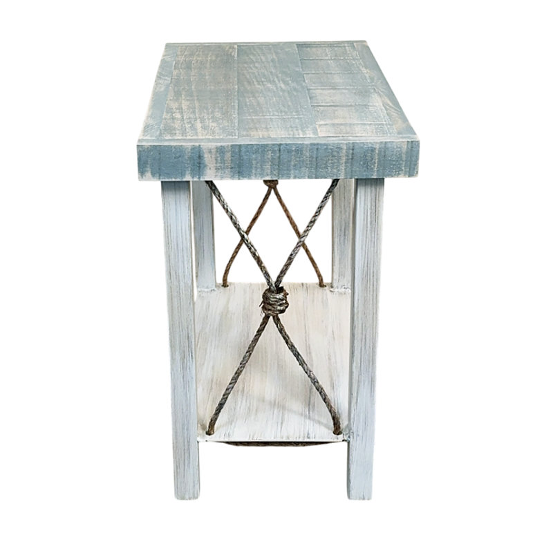 Table de bout rectangulaire en fer avec accent de corde nouée patinée, Sarcelle