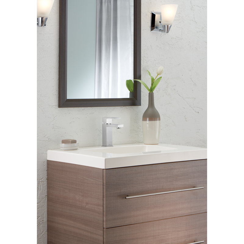 Angular Chrome Bathroom Faucet, Low Flow Single Hole Bathroom Sink Faucet for Vanity, Push Pop-Up Drain Assembly, Chrome