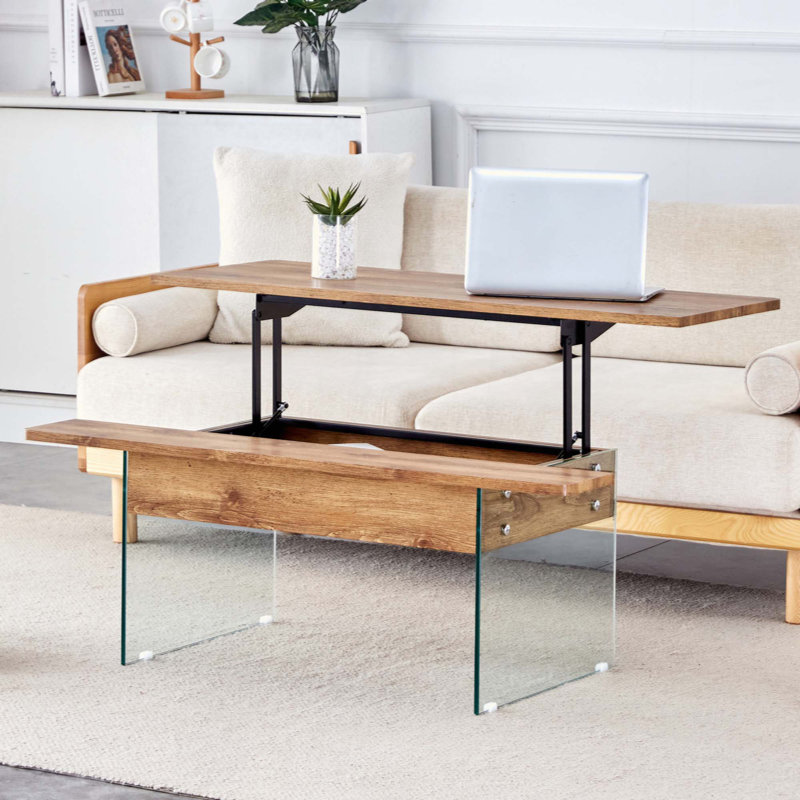 Table basse multifonctionnelle à plateau relevable - essentielle pour les maisons modernes. Pieds en verre trempé, plateau relevable. Parfaitement adapté aux salons et aux bureaux.