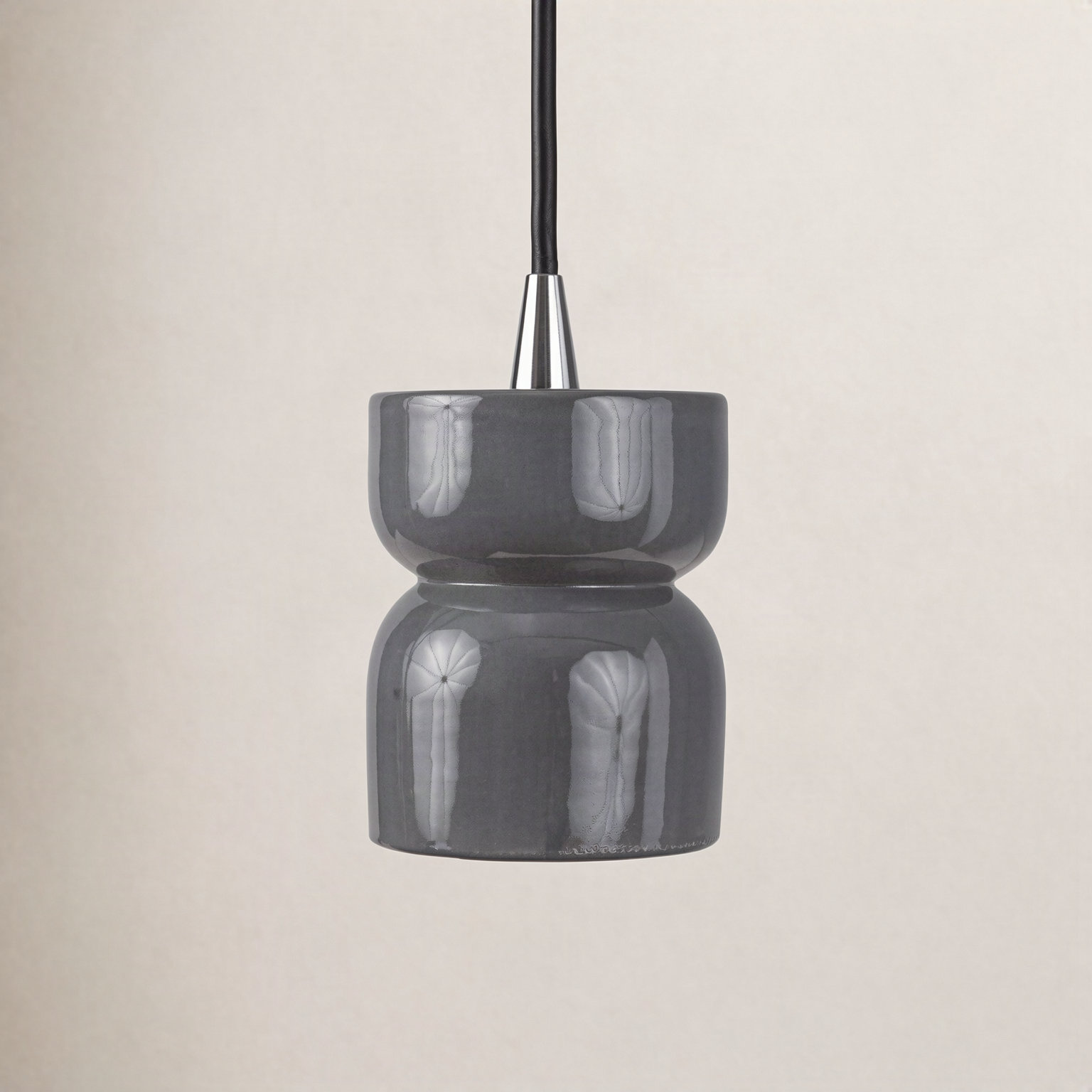 Leni Dimmable Ceramic Single Light Pendant, Gloss Gray, Polished Chrome