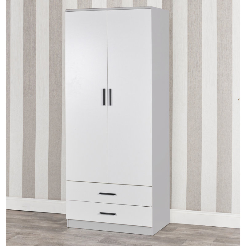 Gianpietro 2 Door Manufactured Wood Wardrobe, Grey Carcass/White Drawer