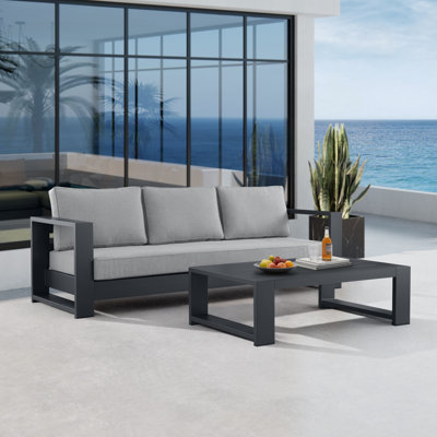 Hoyt Outdoor Aluminum Conversation Set with End Table
