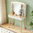 Small Vanity Desk With Mirror And Lights, Big-Capacity Storage And Sliding Mirror, Vanity Set With Two Fluted Drawers, 3 Lighting Colors Makeup Dressing Table(White)