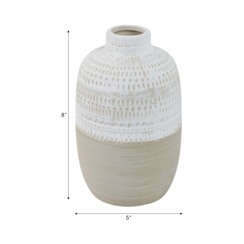 Carlile Stoneware Ceramic Vase with Carved Texture and Contemporary Casual Home Design, 7.75" H x 5" W x 5" D
