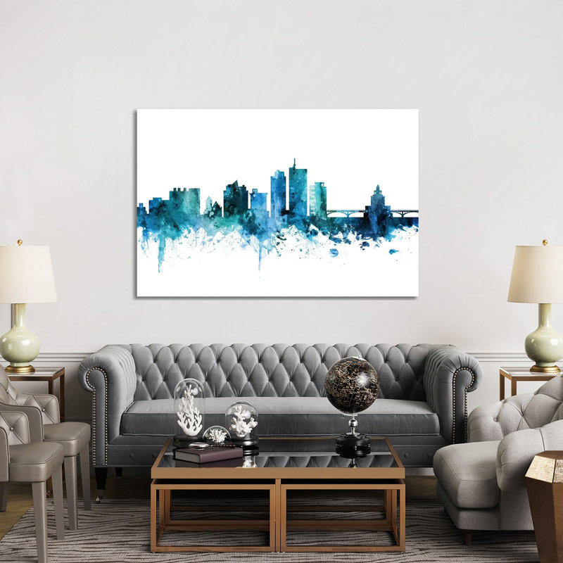 Cedar, Rapids Iowa Skyline by Michael Tompsett - 1 Piece Wrapped Canvas Wall Art, 152.5 cm H x 101.5 cm W
