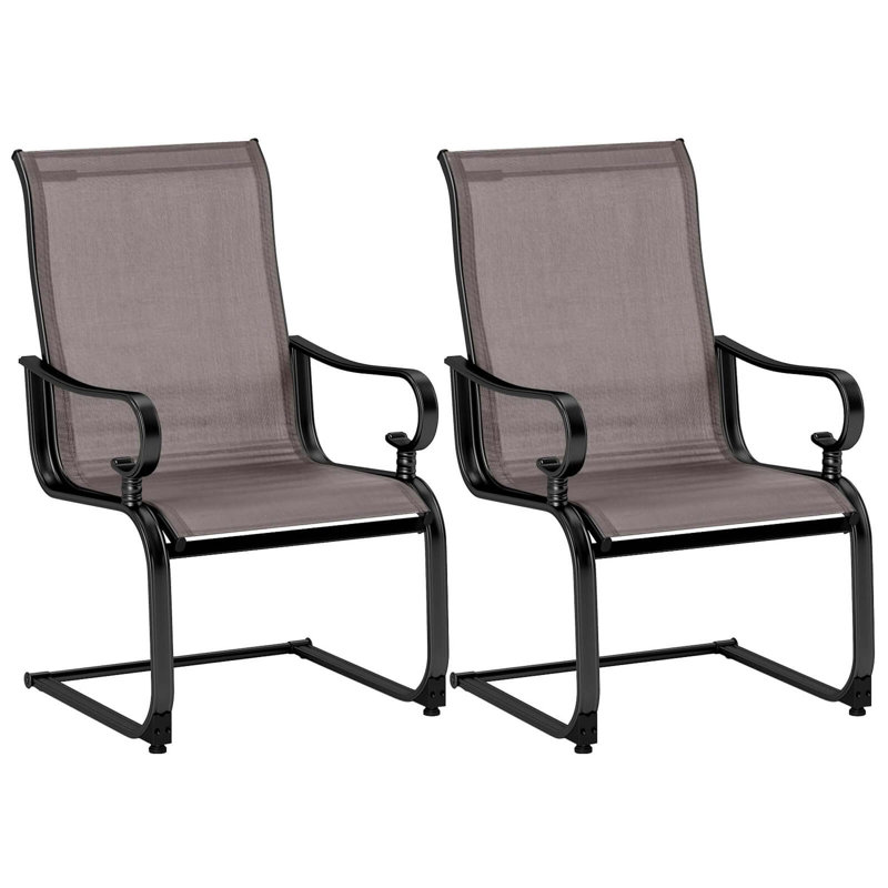 2 PCS Patio Chairs C-Spring Motion Chairs with Quick-drying & Breathable Fabric, Grey