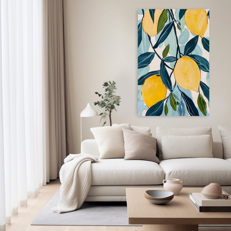 «Vibrant Lemons Branch», art abstrait citronnier, fruit, nature, H 60 po x l 40 po
