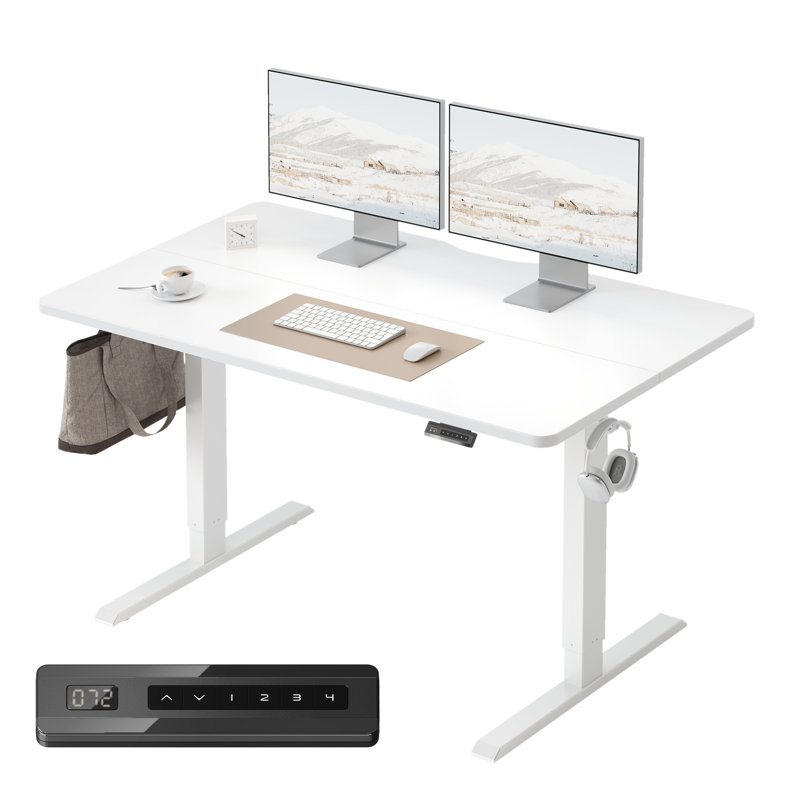 Bureau électrique debout, bureau assis-debout à hauteur ajustable, Blanc, 63" W x 28" D